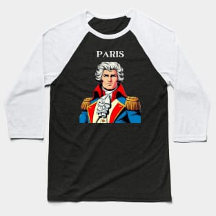 Paris France White Powdered Wig Man Comic Book Superhero Baseball T-Shirt